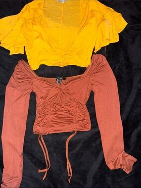 Forever 21 Mustard Yellow Cropped Twist-Front Top